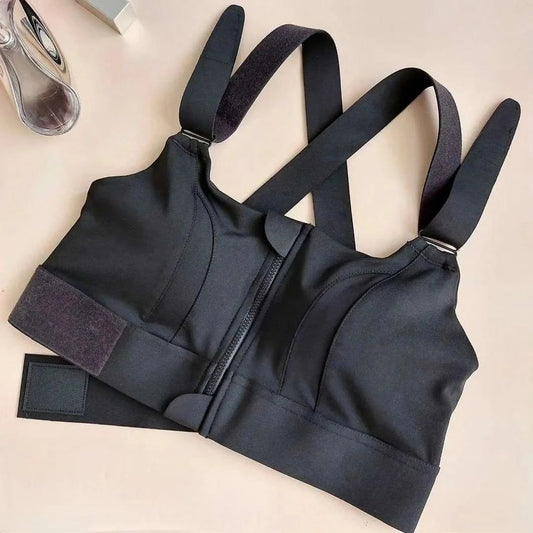 Women's Zipper Front High-Strength Support Adjustable Straps Cross Back Short Fitness Sports Bra