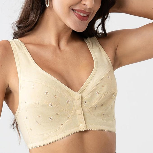 Front-Button Anti sagging Jersey Cotton Wireless Bra!