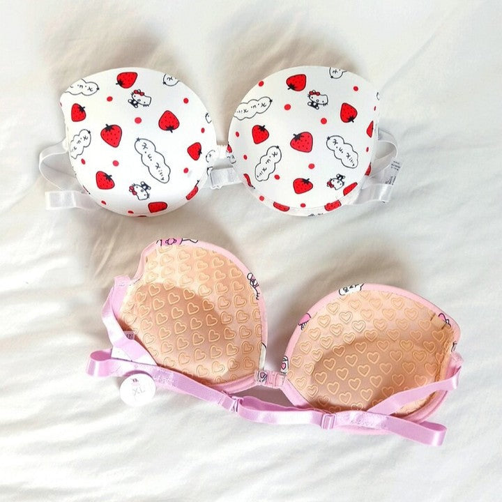 Hello Kitty High Quality Front Open 4 In 1 Push-up Print Adjustable Straps Bra Panty Set