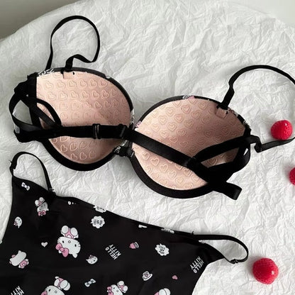 Hello Kitty High Quality Front Open 4 In 1 Push-up Print Adjustable Straps Bra Panty Set