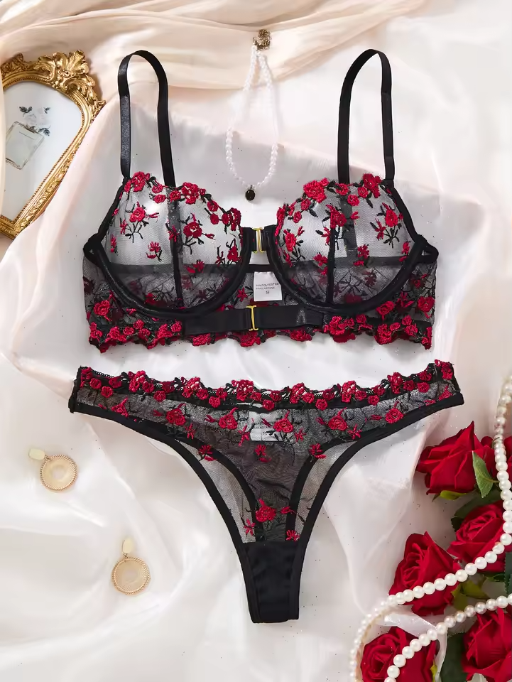 Floral Embroidery Mesh 2-Piece Set ( PACK OF 3)