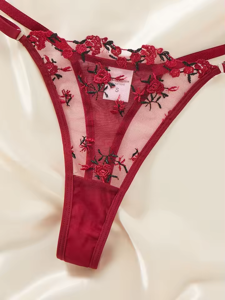 Wine Red Floral Lace 2-Piece Set ( PACK OF 3)