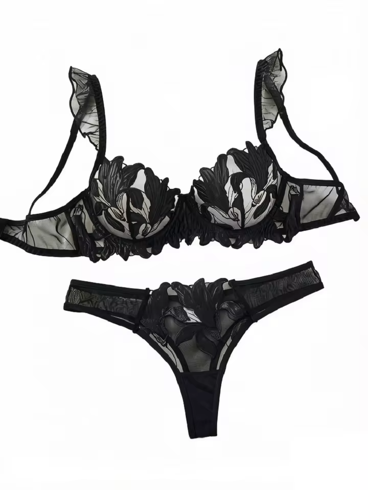 Black Floral Embroidery 2-Piece Set ( PACK OF 3)