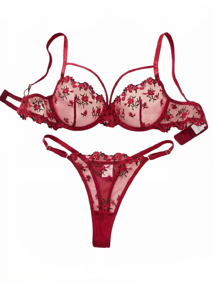 Wine Red Floral Lace 2-Piece Set ( PACK OF 3)