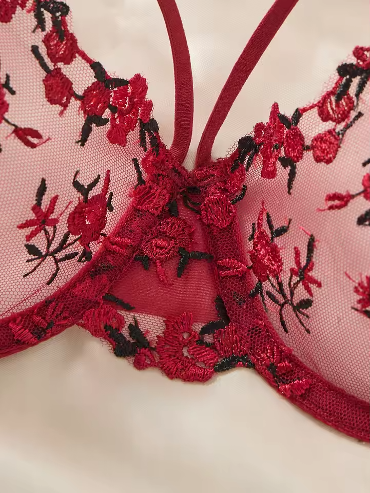 Wine Red Floral Lace 2-Piece Set ( PACK OF 3)