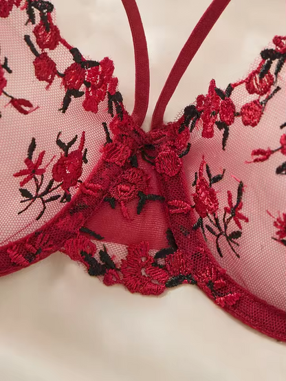 Wine Red Floral Lace 2-Piece Set ( PACK OF 3)