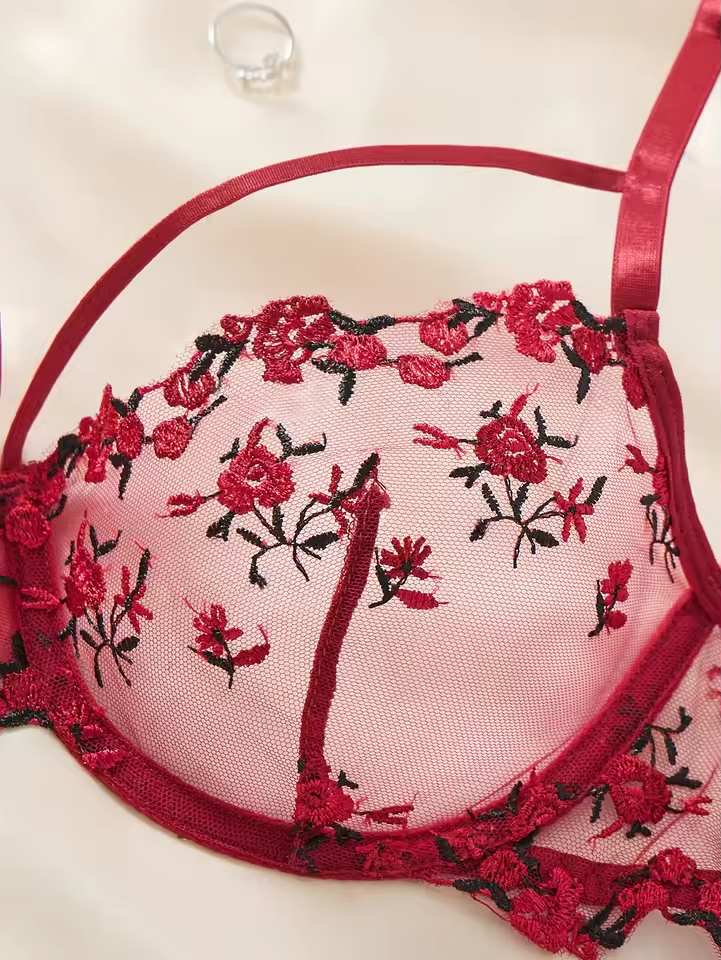 Wine Red Floral Lace 2-Piece Set ( PACK OF 3)