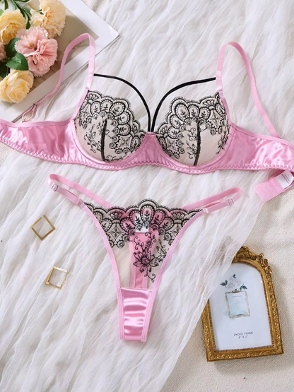 Pink Contrast Lace 2-Piece Set ( PACK OF 3)