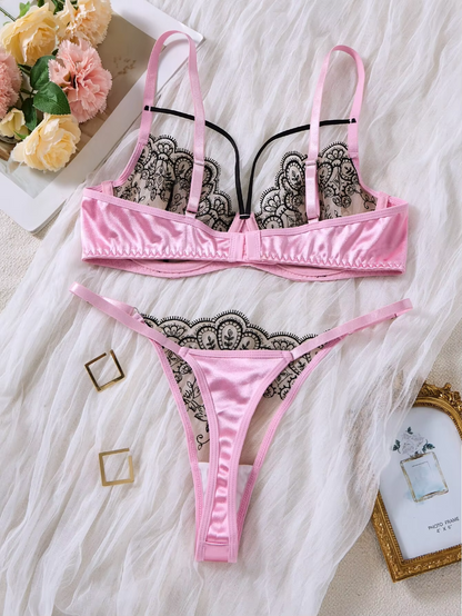 Pink Contrast Lace 2-Piece Set ( PACK OF 3)